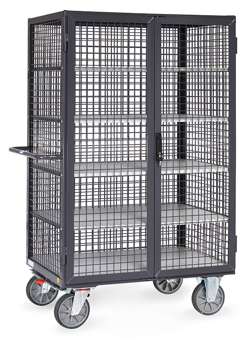 ESD-Kastenwagen mit Gitter geschlossen, mit Türen, Tragkraft 750 kg