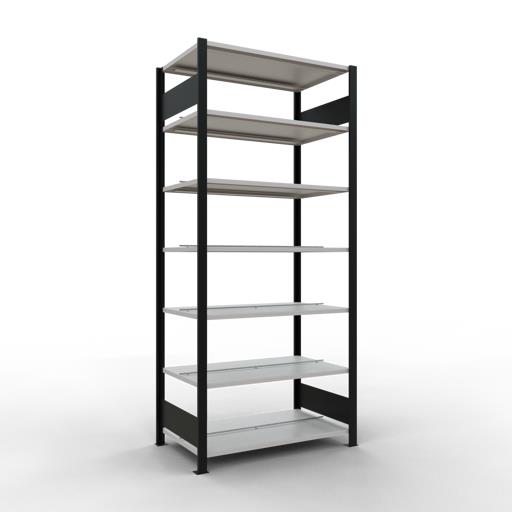 Büroregal, Stecksystem MULTIplus 150 kg, T600 mm, beidseitig nutzbar