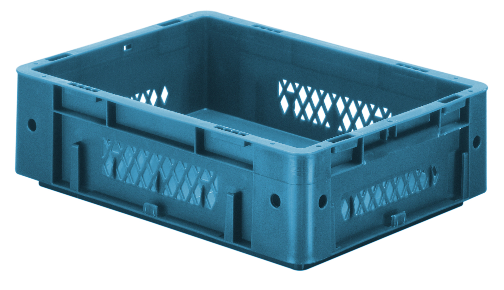 4 Stück Schwerlast-Stapelkasten VTK, L400 x B300 mm, Wände durchbrochen