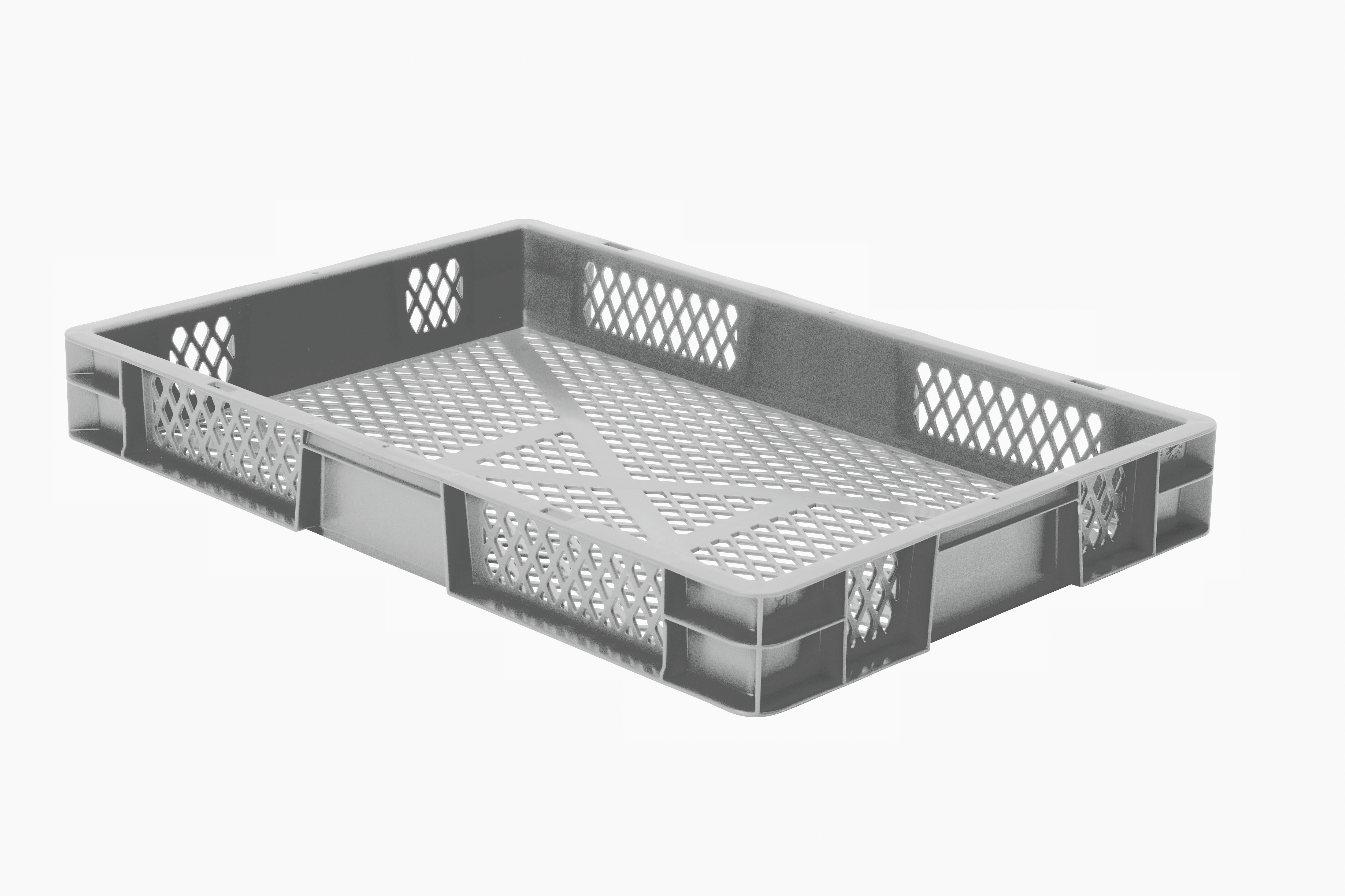 2 Stück Transport-Stapelkasten TK, L600 x B400 mm, Wände & Boden durchbrochen