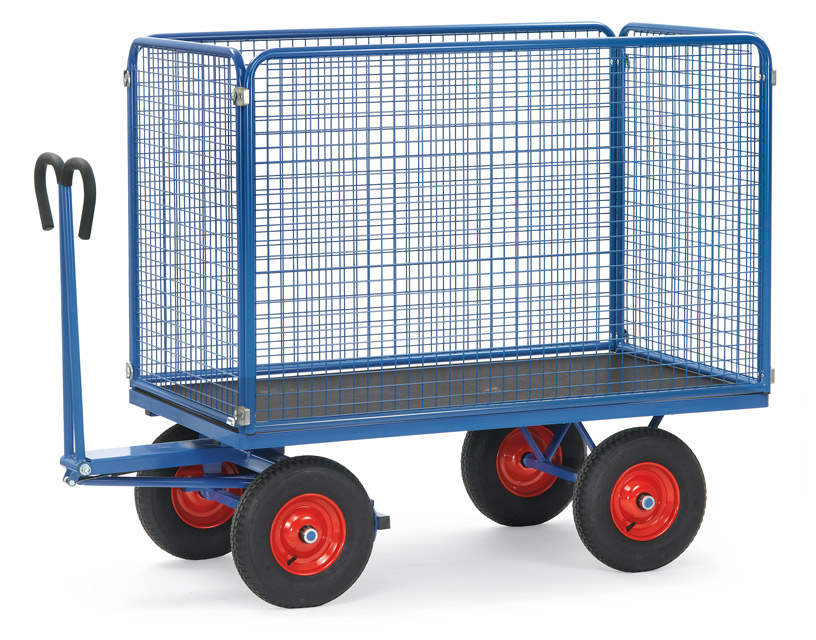 Großer Handpritschenwagen mit hohen Gitterwänden, Tragkraft 1000 kg