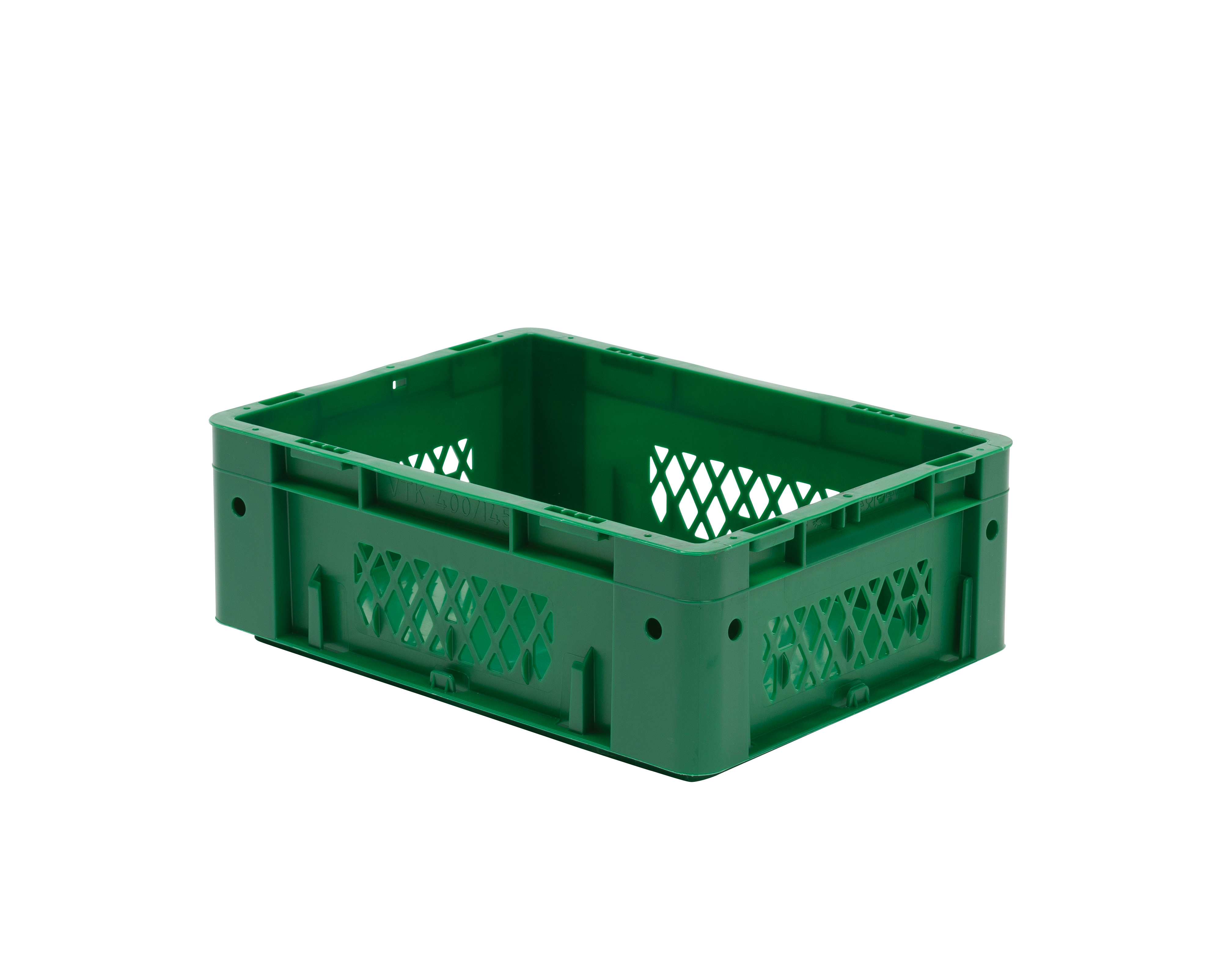 4 Stück Schwerlast-Stapelkasten VTK, L400 x B300 mm, Wände durchbrochen