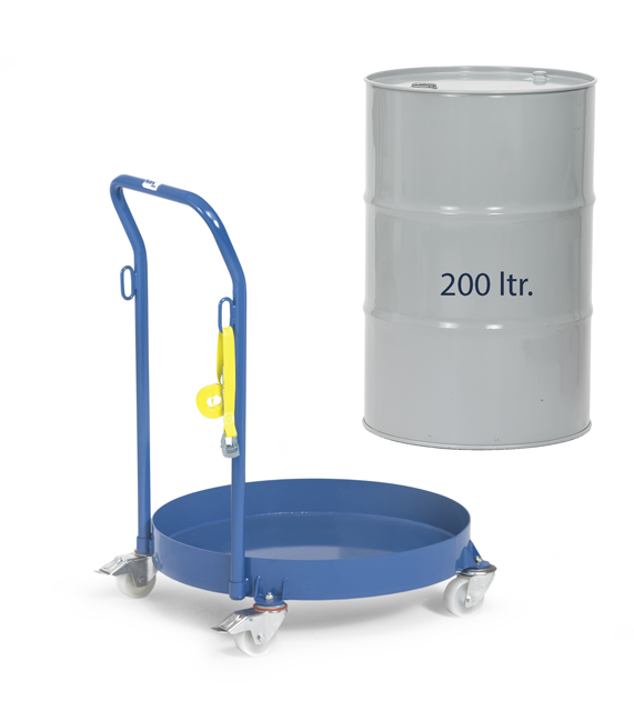 Fassroller mit Stahlblechwanne + Schiebebügel, Tragkraft 250 kg