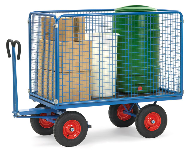 Großer Handpritschenwagen mit hohen Gitterwänden, Tragkraft 1000 kg