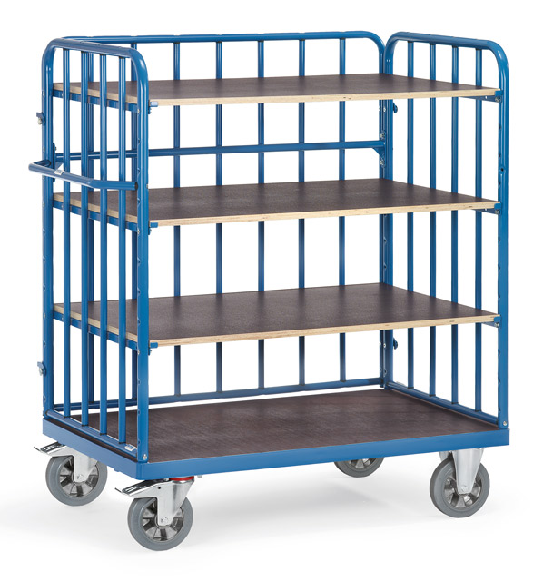 Schwerer Etagenwagen, 4 Ebenen, Rückwand, Tragkraft 1200 kg