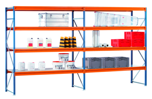 W100 - Weitspannregal mit Stahlpaneel-Böden - Für schwere Lasten