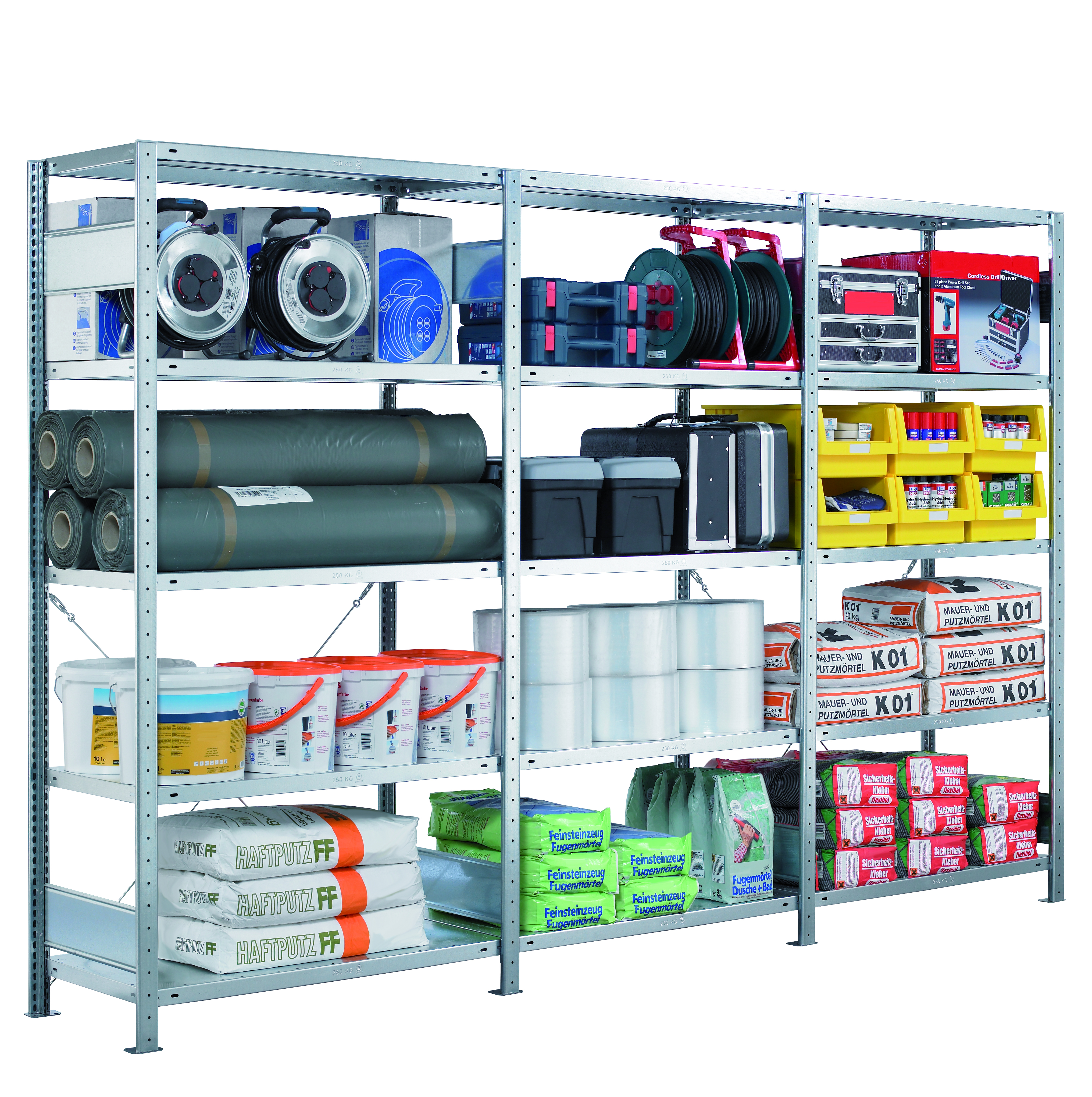 Stecksystem Anbauregal, MULTIplus 250 kg, einseitig nutzbar (Kreuzstreben)