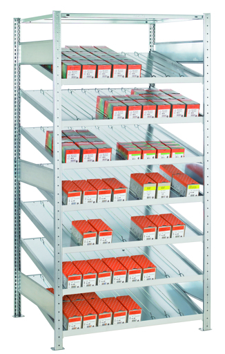 Kanbanregal MULTIplus 150, mit 8 Böden, verzinkt